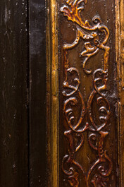 A painted wooden corner cupboard with chinoiserie design, probably Italy, 18th C.