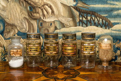 Eleven French glass pharmacy jars, 19th C.