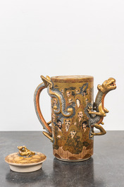 A Japanese Satsuma 'dragon spout' ewer and cover, Meiji, 19th C.