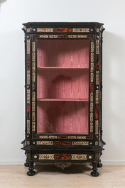 An Italian tortoise and ebony veneer bone-inlaid display cabinet, 19th C.