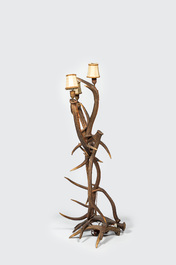 A large stag antler floor lamp, 20th C.
