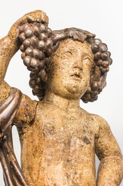 Een paar grote polychrome houten allegorische putti op sokkels, wellicht Itali&euml;, 18e eeuw