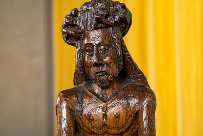 An oak figure of the Pensive Christ, probably Flanders, 16th C.