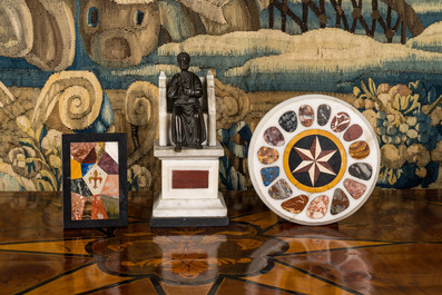 Seven 'Grand Tour' and other pietra dura and hardstone sculptures, mostly Italy, 19th C.