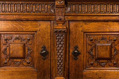 A Flemish oak five-door cupboard, 17th C.