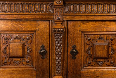 A Flemish oak five-door cupboard, 17th C.