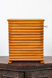 A table- or coin cabinet in burr walnut veneer, 19th C.