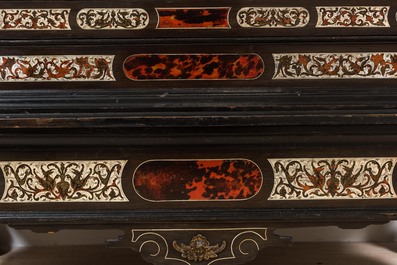 An Italian tortoise and ebony veneer bone-inlaid display cabinet, 19th C.