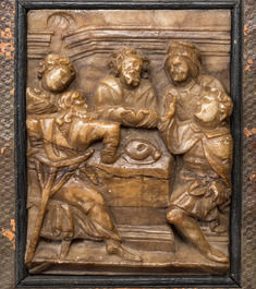 An alabaster relief depicting 'The breaking of the bread', Malines, 17th C.