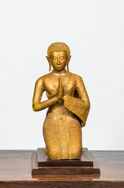 Bouddha &agrave; genou en bronze laqu&eacute; et dor&eacute;, Tha&iuml;lande, 1&egrave;re moiti&eacute; du 20&egrave;me