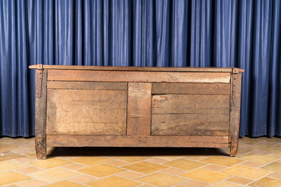 A large Flemish oak chest with folded parchment panels, 1st half 16th C.