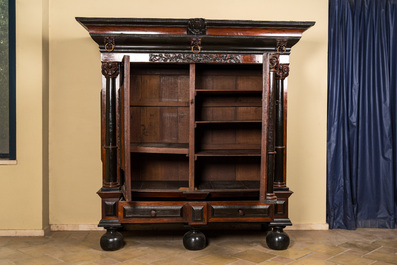 A Dutch walnut and ebony 'column' cupboard, 17th