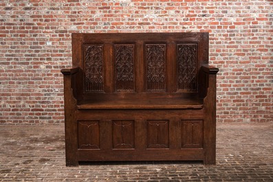 An oak wooden chest-bench, 16th C. and later