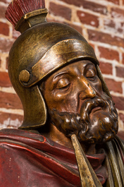 A large polychrome wooden sculpture of a Roman soldier, 19th C.