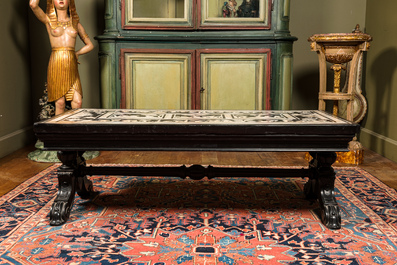 An Italian black and white scagliola table with hunting scenes, probably 18th C.