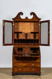 An English mahogany bookcase over secretary desk, 18th C.