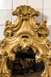 A large French gilt wooden console mirror, 18th C.