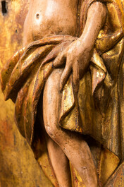 Porte de tabernacle en bois sculpt&eacute; et dor&eacute; repr&eacute;sentant le Christ b&eacute;nissant, Espagne, 17&egrave;me