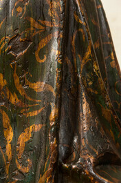 Buste de femme de style n&eacute;o-gothique en bois &agrave; d&eacute;cor polychrome, France, 19&egrave;me