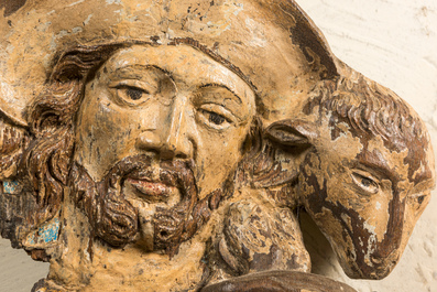 A large oak wooden figure of Jesus the Good Shepherd with traces of polychromy, late 16th C.