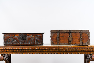 Two iron-mounted wooden chests, 17/18th C.