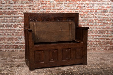 An oak wooden chest-bench, 16th C. and later
