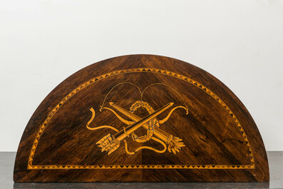 An Italian marquetry demi-lune gaming table with inlaid design of bow and arrows, 18/19th C.