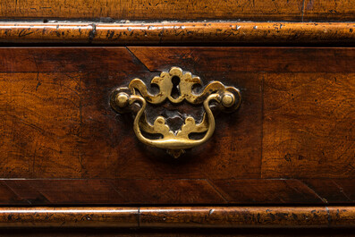 An English walnut sideboard with three drawers, 19th C.