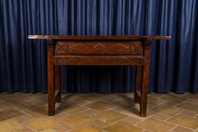 A Spanish walnut table with two drawers, 17th C.