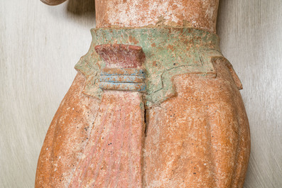 A life size Maya-style polychromed terracotta figure, 20th C.