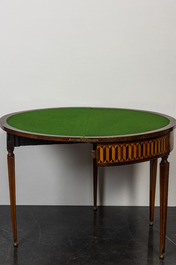 An Italian marquetry demi-lune gaming table with inlaid design of bow and arrows, 18/19th C.