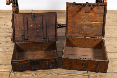 Two iron-mounted wooden chests, 17/18th C.