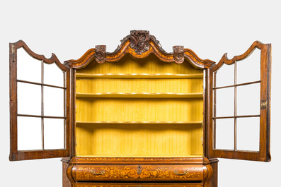 A Dutch floral marquetry display cabinet, 18th C.