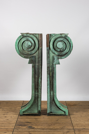 A pair of neoclassical green-patinated copper building elements, 19/20th C.