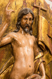 Porte de tabernacle en bois sculpt&eacute; et dor&eacute; repr&eacute;sentant le Christ b&eacute;nissant, Espagne, 17&egrave;me
