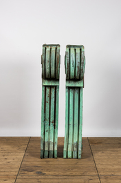 A pair of neoclassical green-patinated copper building elements, 19/20th C.