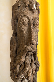 A carved stone head of God the Father, probably 16th C.