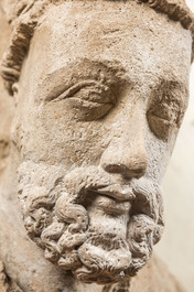 A French limestone bust of a bishop, 14/15th C.