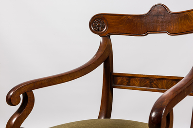 Nine English mahogany chairs and an armchair, 19th C.