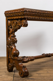 A patinated wooden wall console with marble top, probably Italy, 19th C.