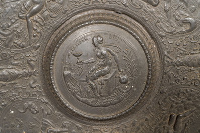 A large pewter 'temperantia' dish, Caspar Enderlein, Nuremberg, Germany, 1st quarter 17th C.