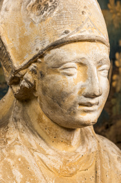 A patinated plaster bust of a bishop, 19th C.