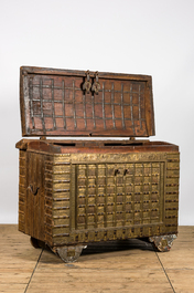 A hammered copper-embellished wooden dowry chest, India, 19/20th C.