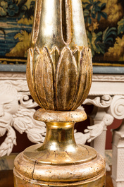 A very large Italian gilt wooden candlestick, 18/19th C.