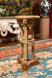 A gilt and painted wooden stand with marble top, 19th C.