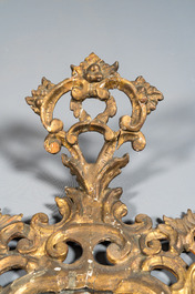 A pair of Italian Louis XV-style gilt and open worked wooden wall mirrors, 18th C.