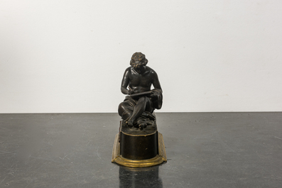 A bronze sculpture of a philosopher after the antique, 19th C.