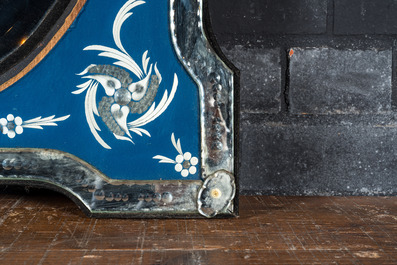 A Venetian blue ground mirror with floral design, 20th C.