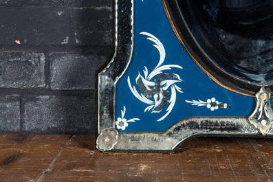 A Venetian blue ground mirror with floral design, 20th C.