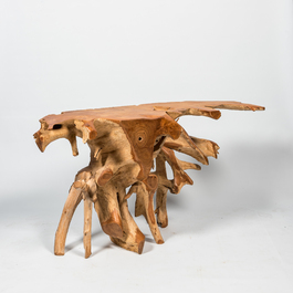A burl wood console, 20th C.